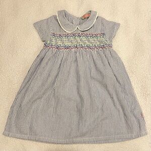 Striped Blue and White Girls Smocked Dress